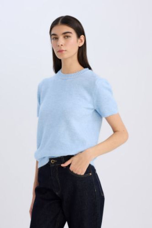 Regular Fit Bisiklet Yaka Basic Duz Triko K?sa Kollu Tisort Kazak