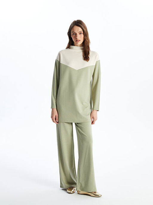 Dik Yaka Renk Bloklu Oversize Kad?n Tunik