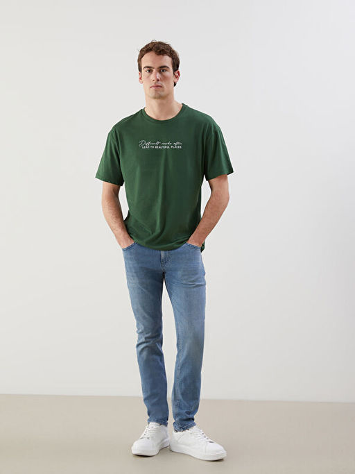 Bisiklet Yaka K?sa Kollu Bask?l? Penye Erkek Ti??rt