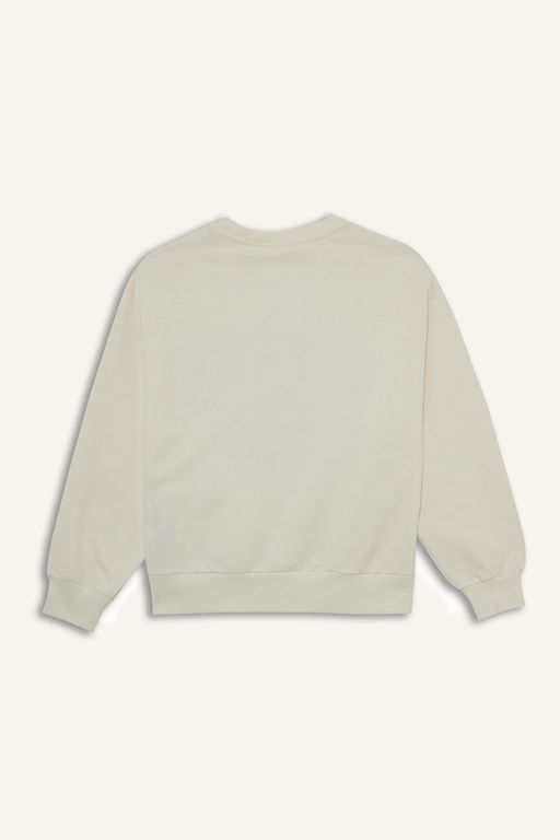 Relax Fit Bisiklet Yaka Bask_l_ Sweatshirt K_z _ocuk - Defacto фото 9