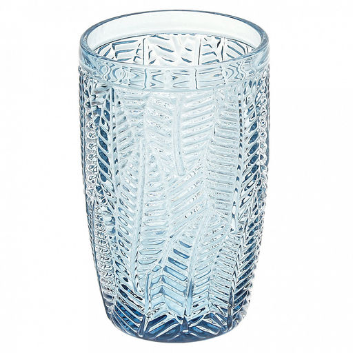 "Листья" Стакан стеклянный 380мл, д7,6см, h12,7см, рельефное, цветное стекло, цвет - синий (Китай)