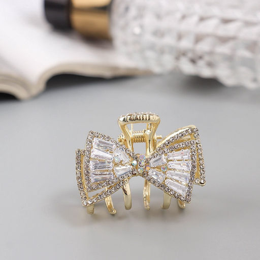 Цена за 6 шт. Крабик для волос «Дороти», бант двойной, 4 см, золото