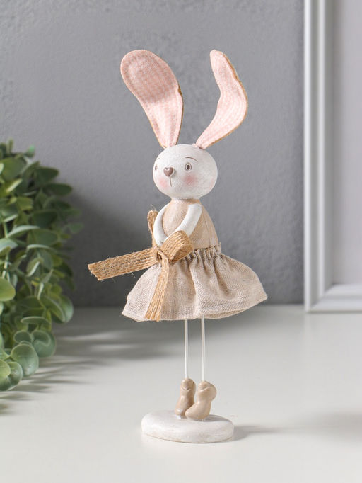 Фигура полистоун Зайка в льняном платье с бантом, 12?10?22.5 см