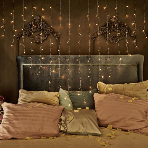 Гирлянда Бахрома 2?1.5 м с насадками Сердце, IP20, прозрачная нить, 124 LED, свечение тёплое белое, 220 В - Luazon lighting фото 2