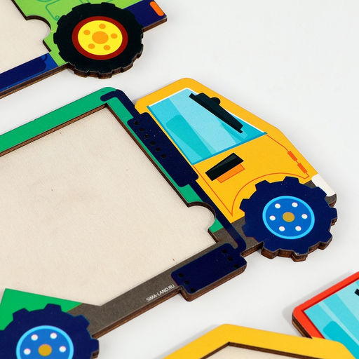 Головоломка деревянная для детей «Повтори по образцу. Умные машинки», 13 деталей, 18 схем