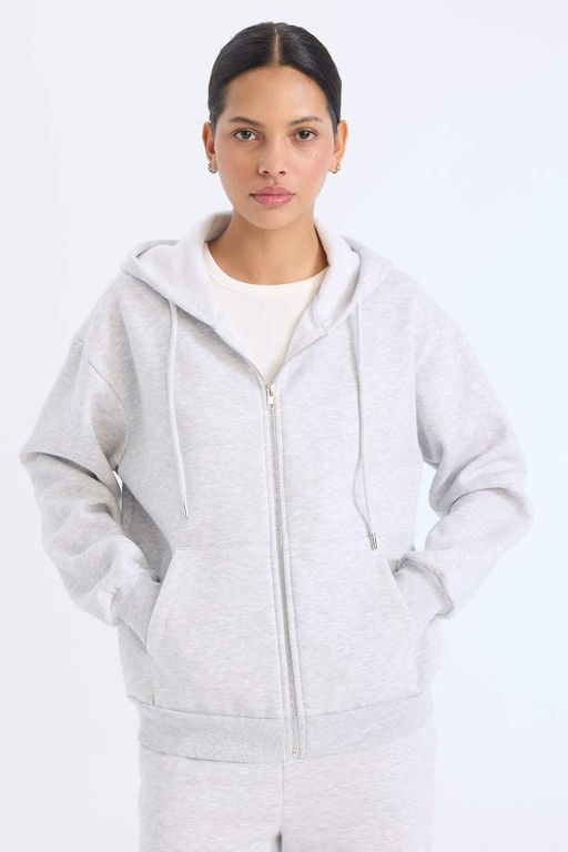 Relax Fit Kapusonlu Cepli Basic Duz Fermuarl? Sweatshirt - Defacto фото 2