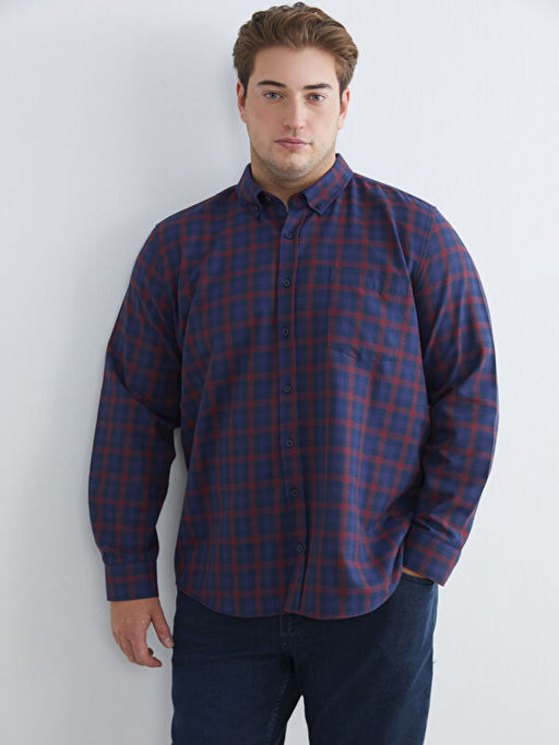 B?y?k Beden Regular Fit Uzun Kollu Ekose Erkek G?mlek