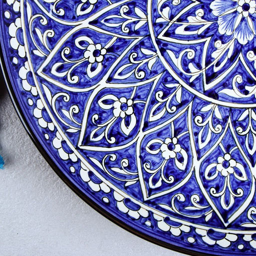 Ляган узбекский Риштанская Керамика «Цветы», d=36 см, синий