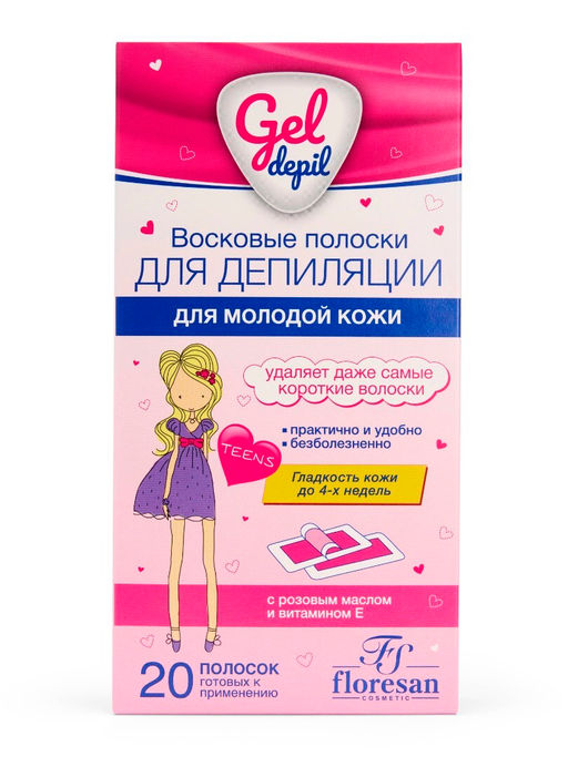 Floresan GEL DEPIL Восковые полоски для депиляции молодой кожи 20шт