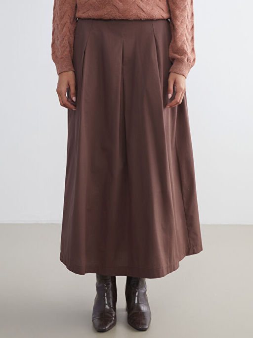 Beli Lastikli Poplin Pileli Etek