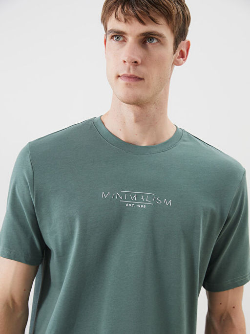 Bisiklet Yaka Bask?l? Penye Erkek Ti??rt