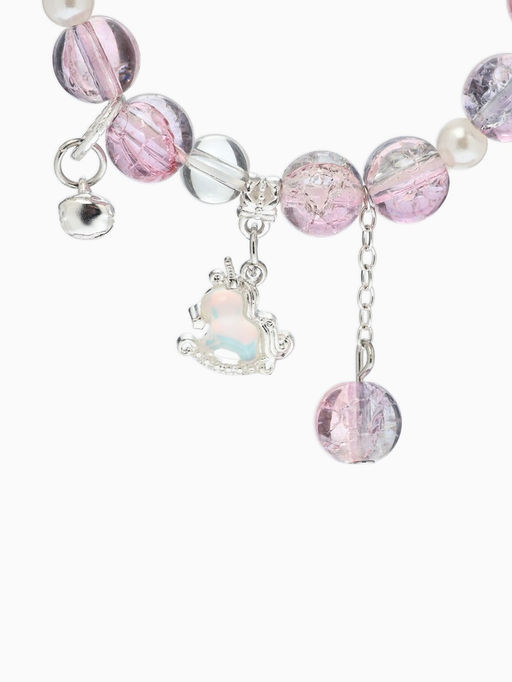 Браслет с подвесками «Сахарный» лошадка, шар №10/8, d=6 см, фиолетово-розовый в серебре