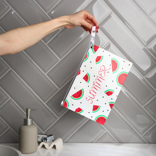 Цена за 2 шт. Косметичка для бассейна с застёжкая зип-лок, большая, принт Summer, прозрачная/красная - Simaland фото 5