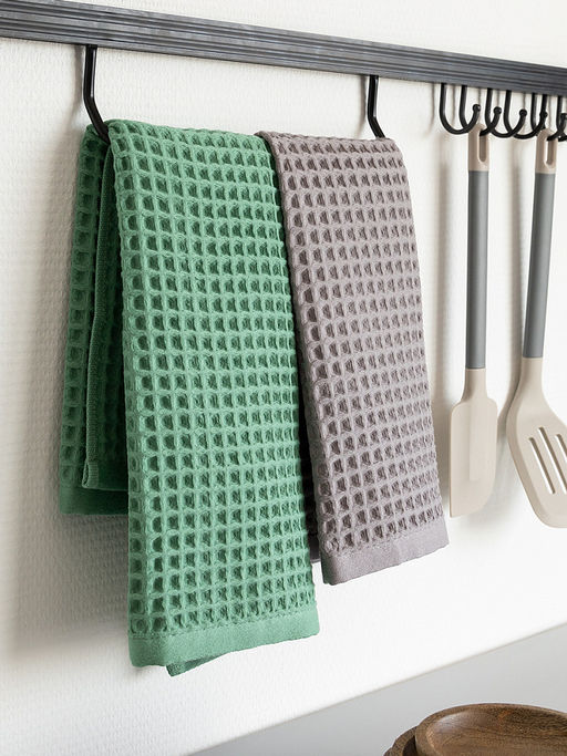 Набор кухонных полотенец 40x60, 2 шт зеленый, серый вафельное полотно - Denastia фото 2