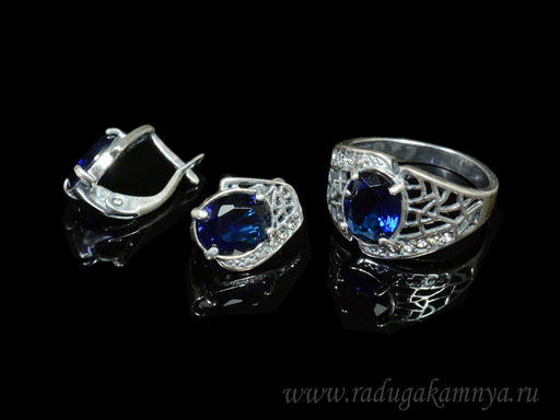 Кольцо Серьги с цирконом искусственным, цв. синий размер 19