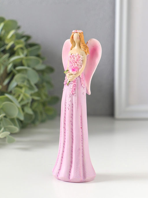 Фигурка полистоун «Девушка-ангел в розовом платье усыпанном цветами», 4×3.5×13 см