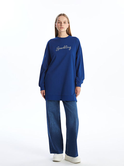 Bisiklet Yaka Parlak Ta?l? Kad?n Sweatshirt Tunik