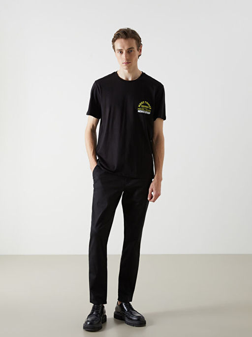 Bisiklet Yaka K?sa Kollu Bask?l? Penye Erkek Ti??rt