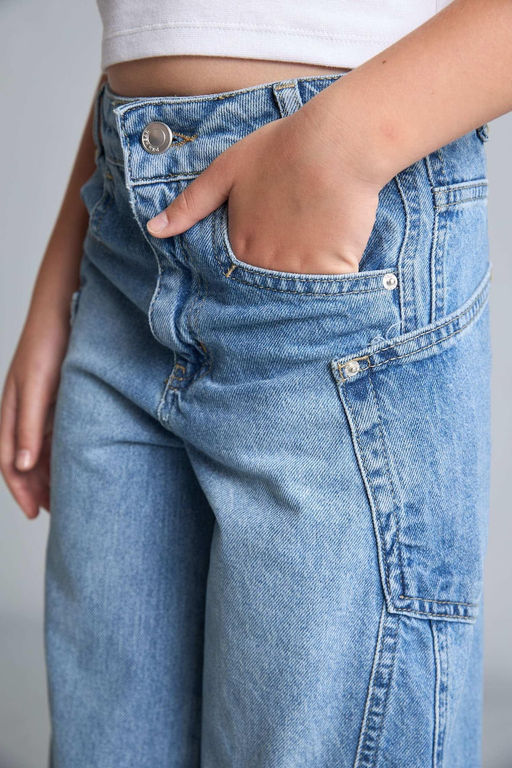 %100 Pamuk Wide Leg Jean Pantolon K_z _ocuk - Defacto фото 6