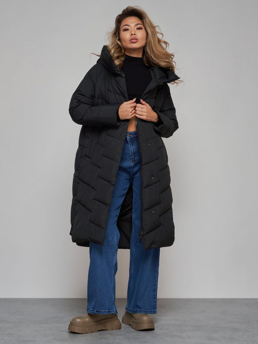 Пальто утепленное молодежное зимнее женское черного цвета 52355Ch - Holdluck фото 16