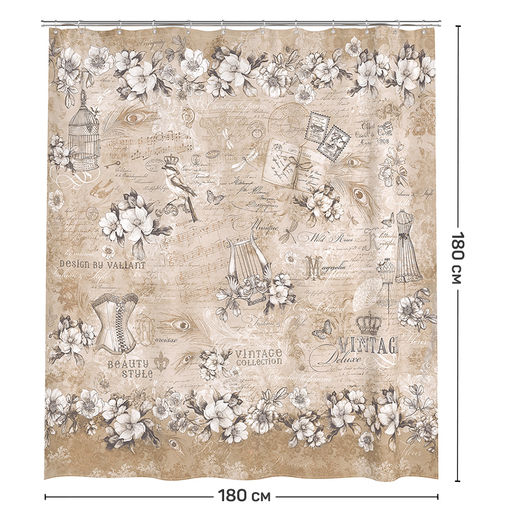 VAL VN-D-1818 Штора для ванной комнаты, полиэстер, 180*180 см, VINTAGE DELUXE, шт