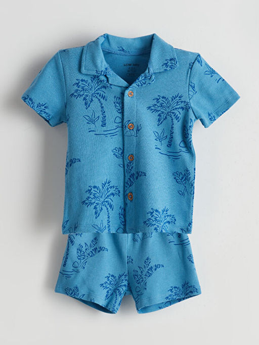 Bask?l? Erkek Bebek G?mlek ve ?ort 2li