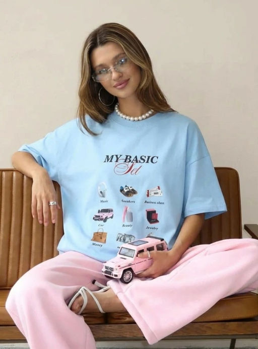 K13509 Футболка OVER SIZE (хлопок) ГОЛУБОЙ