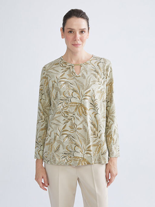 Bisiklet Yaka ?i?ekli Bluz