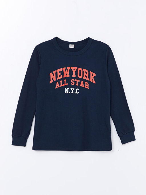 Bisiklet Yaka Bask?l? Uzun Kollu Erkek ?ocuk Ti??rt