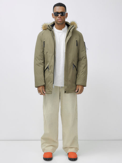 Парка мужская зимняя удлиненная с мехом бежевого цвета 606_1B - Wonderrman фото 2