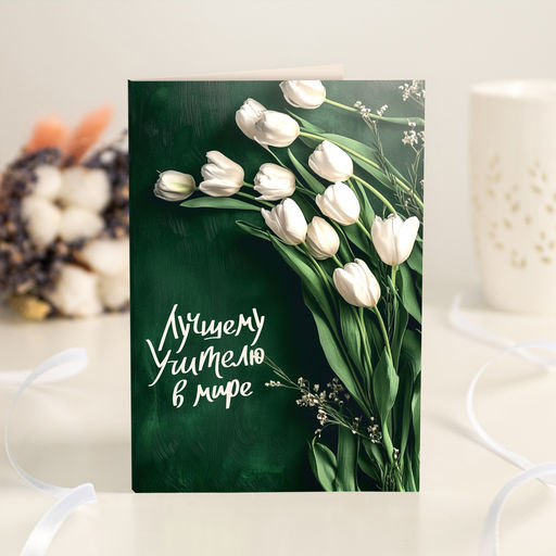 Открытка 4 шоколадки "Лучшему учителю в мире" (тюльпаны на доске)