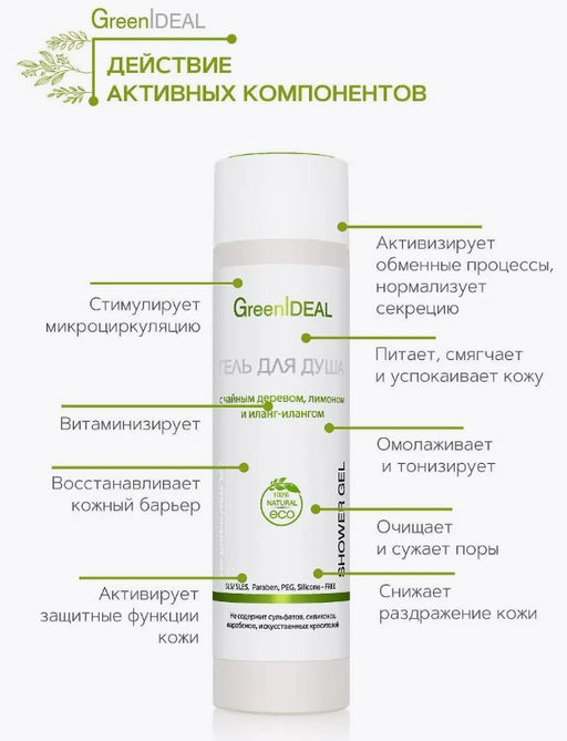 Гель для душа с чайным деревом, лимоном и иланг-илангом (натуральный, бессульфатный) - Greenideal фото 4