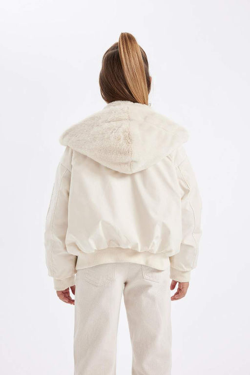 Двустороннее пальто с капюшоном для девочек - Defacto фото 10