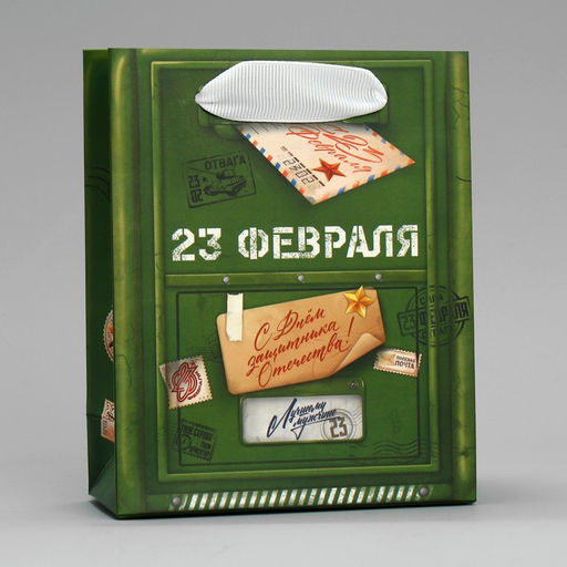 Цена за 3 шт. Пакет подарочный ламинированный, упаковка, «23 февраля», почта, S 12×15×5.5 см