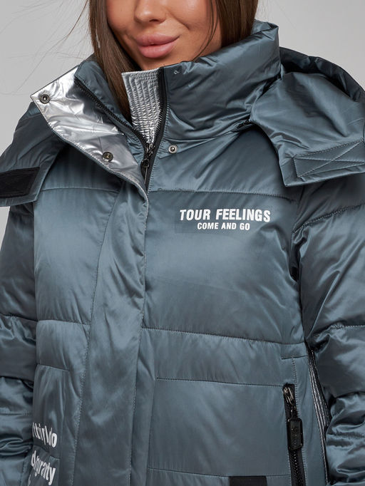 Пальто утепленное молодежное зимнее женское темно-зеленого цвета 5873TZ - Mtforce фото 13