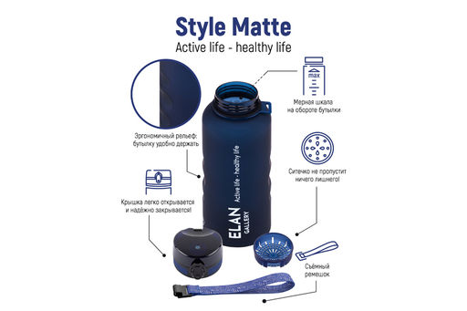 Бутылка для воды 1,5 л 10*10*28,5 см "Style Matte" с углублениями д/пальцев темно-синяя