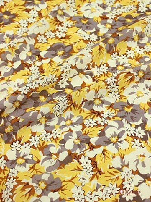Мерный лоскут (ткань в отрезах) - Штапель Цветочные узоры цв.горчичный, ш.1.44м, вискоза-100%