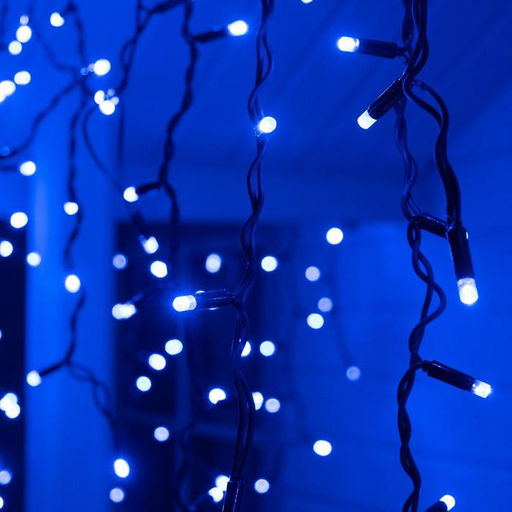Гирлянда «Бахрома» 3×0.9 м, IP65, УМС, тёмная нить каучук, 144 LED, свечение синее, 220 В