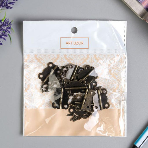 Цена за 2 шт. Петля накладная фигурная угол открывания 180 градусов + гвозд. набор 10 шт 2х1,7 см