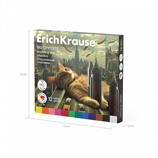 Цена за 1 шт. Пластилин классический ErichKrause Big City Cats 12 цветов со стеком, 180 г (в коробке 12 шт)  фото 6
