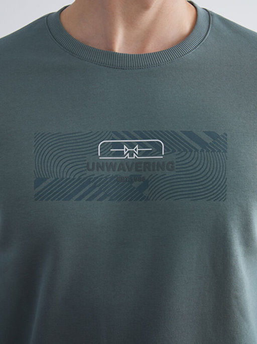 Bisiklet Yaka Bask?l? Erkek Sweatshirt