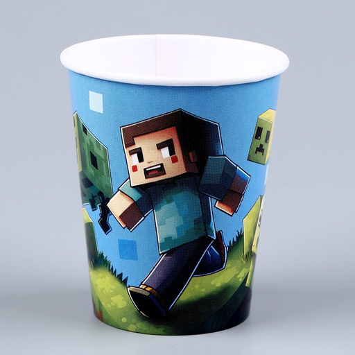 Набор бумажной посуды Майнкрафт: 6 тарелок, 1 гирлянда, 6 стаканов, 6 колпаков - Страна карнавалия фото 6