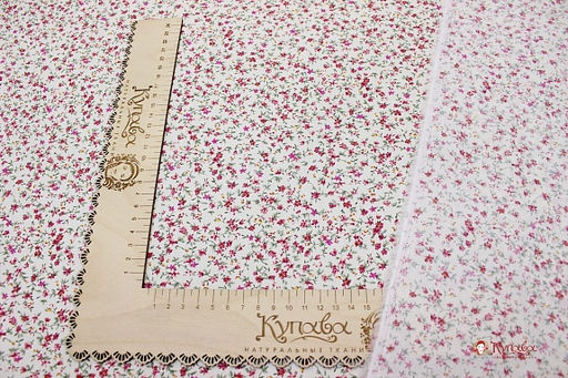 Импорт. хлопок Цветочное вдохновение (малиновые цветы на молочном), ш.1.45м, хл-100%, 105гр/м.кв - Купава фото 3