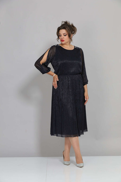 Платье Mira Fashion 5446W-Р синий с открытыми рукавами