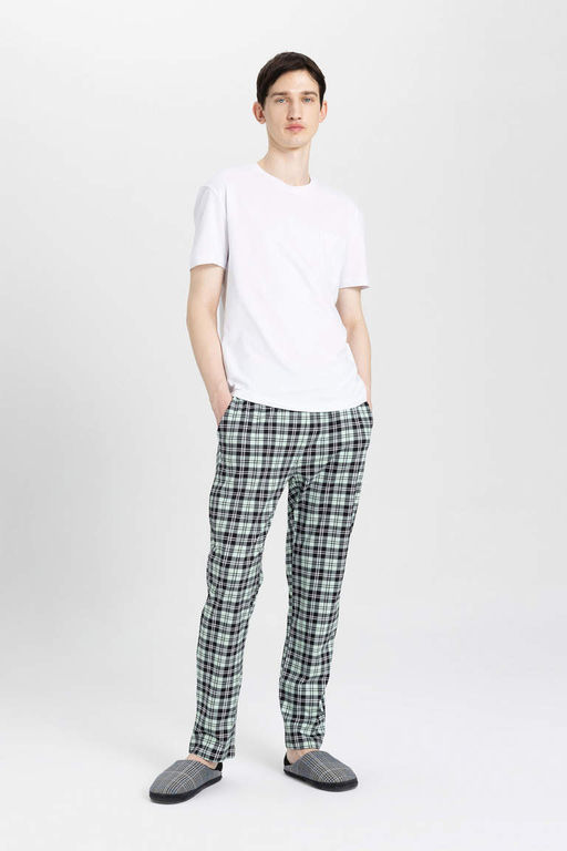 Regular Fit Pijama Tak?m? Bisiklet Yaka K?sa Kollu Ust Kareli Alt - Defacto фото 2