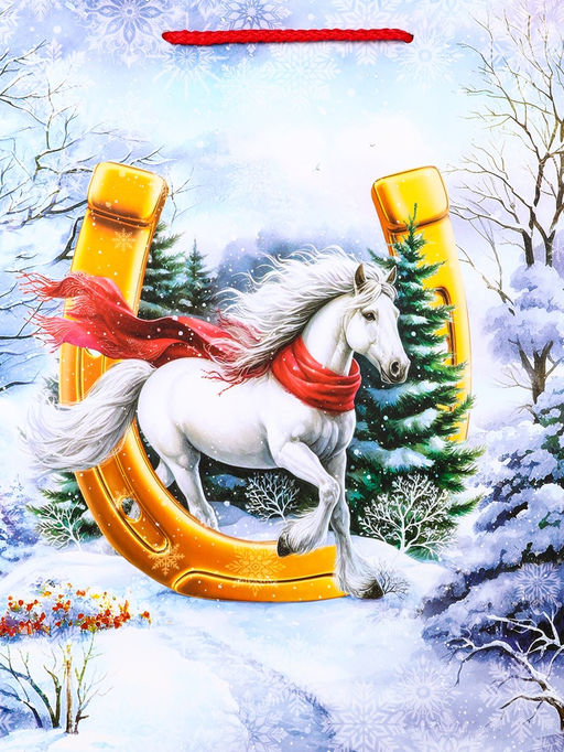 Цена за 2 шт. Пакет подарочный новогодний ламинированный, «Подкова», 26×12×32 см