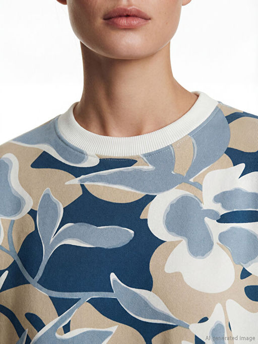 Bisiklet Yaka Desenli Kad?n Sweatshirt Tunik