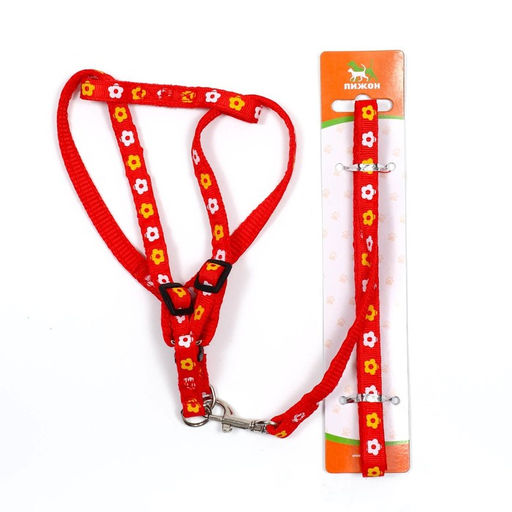 Комплект прошитый Цветы, поводок 120 х 1 см, ОГ 23-35 см, красный - Пижон фото 7