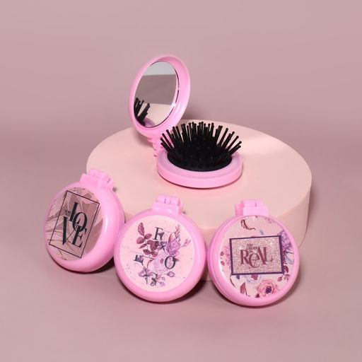 Расчёска массажная LOVE, складная, с зеркалом, d=6.5 см, МИКС - Qf фото 5