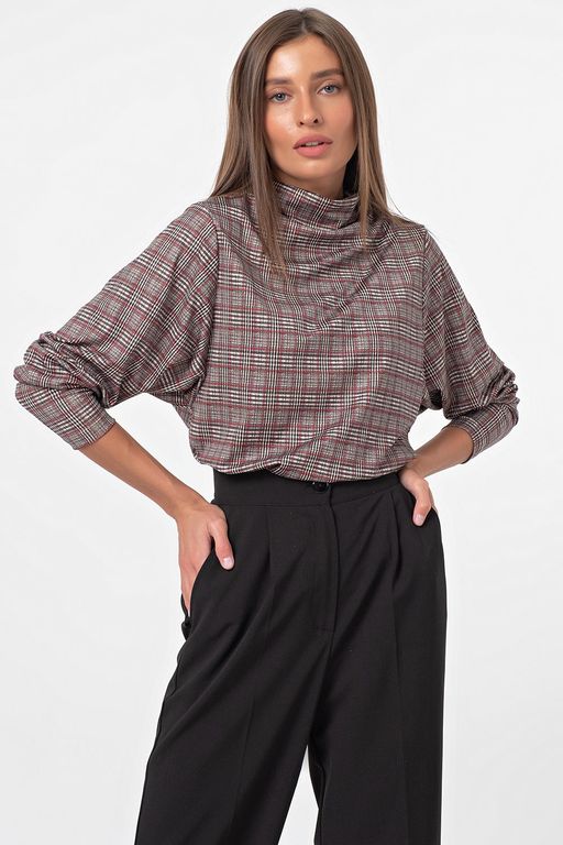 Джемпер свободный с длинным рукавом в клетку красный